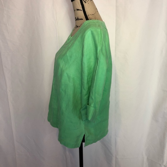 Choices sz s green 3/4 sleeve top linen peasant - Picture 4 of 7